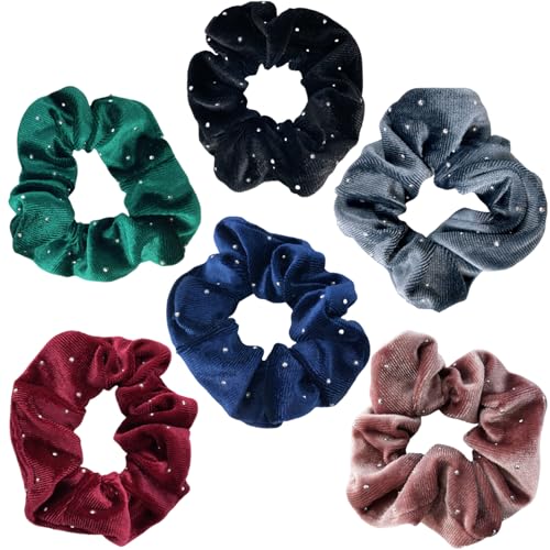 Stretch Thick Hair Ties Rhinestone Velvet Scrunchies for All Types