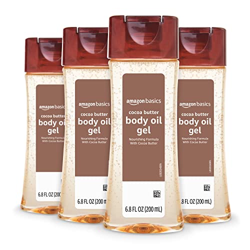 Amazon Basics Cocoa Butter Body Oil Gel 6.8 Fl Oz Pack of 4 for Very Dry Skin