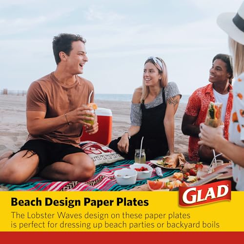 Glad 10-Inch Round Disposable Paper Plates – Lobster Waves, 50 Count