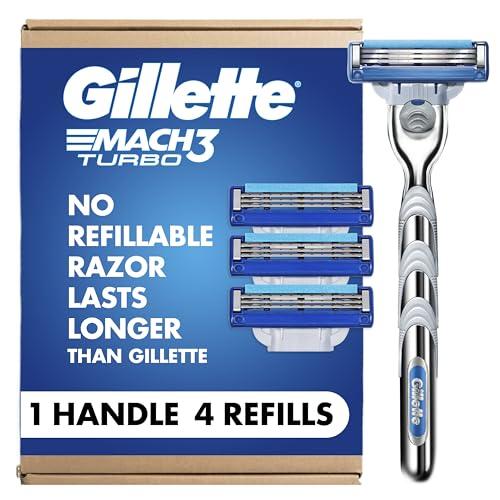 Gillette Mach3 Turbo Razors for Men, 1 Handle, 4 Blade Refills