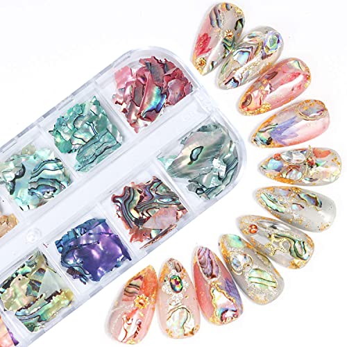 Vezocim Abalone Seashell Nail Art Sequins - 12 Color Irregular 3D Glitter Flakes for Manicure