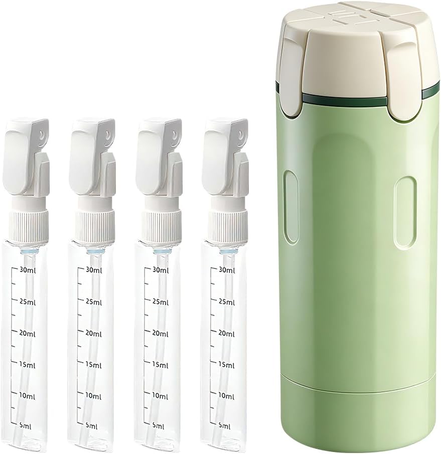 4-in-1 Travel Dispenser Bottle Set - Refillable 30ML Toiletry Containers | Leak-Proof Travel Size (Green & White)