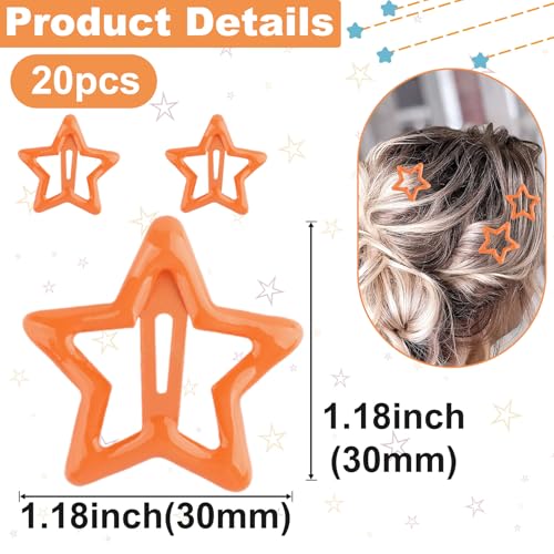 20 Pack Orange Star Hair Clips for Women | Cute Metal Barrettes