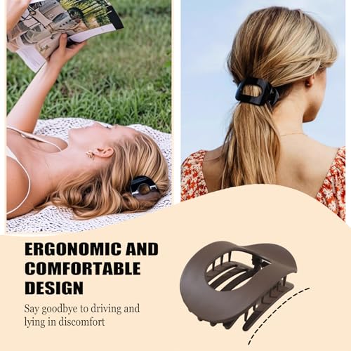 4-Pack Non-Slip Flat Claw Hair Clips for Women - Matte Finish