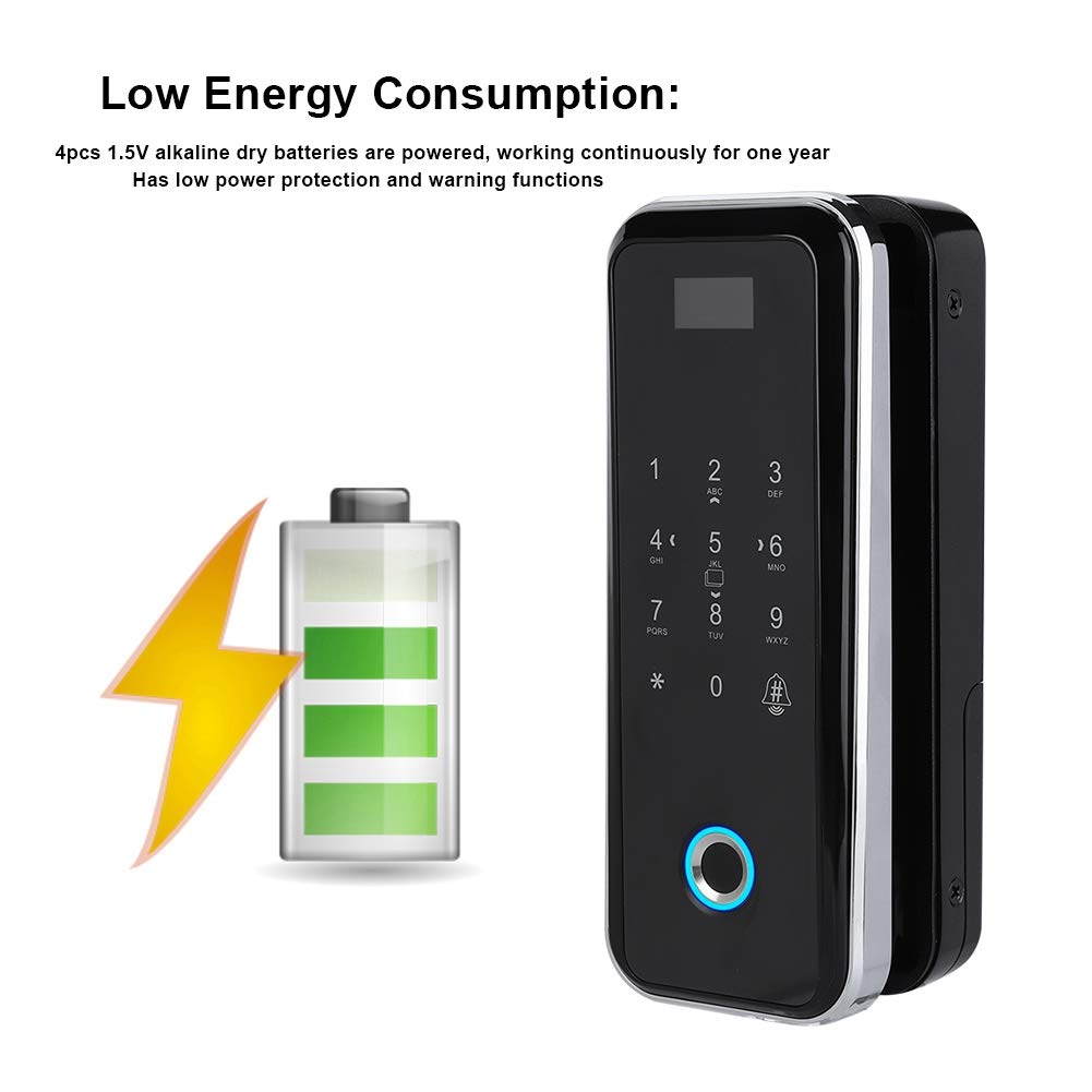 Keyless Entry Door Lock with Keypad, Fingerprint Smart Lock, Electronic Smart Glass Door Lock Password Door Access Control System Fingerprint/Password/Swipe/Remote Unlock for Home Office
