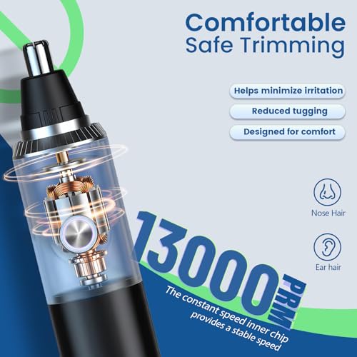 Ear and Nose Hair Trimmer for Men Women, 2026 Professional Painless USB Rechargeable Eyebrow & Facial Hair Trimmer, 13,000 RPM Precision Tool with Powerful Motor and Dual-Edge Blades, IPX7 Waterproof