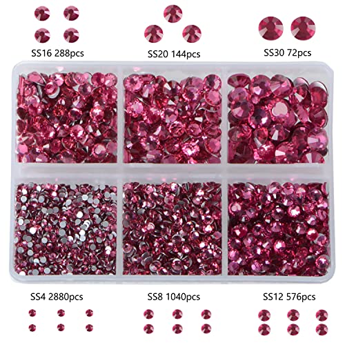 Bymitel 5000pcs Rose Mixed Size Glue-On Glass Rhinestones