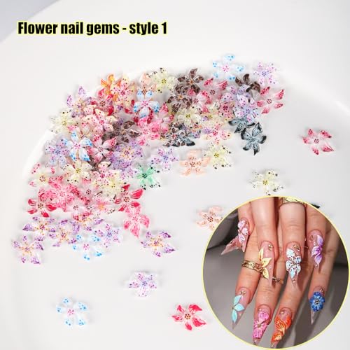 100Pcs 3D Colorful Flower Nail Charms for Nail Art - Hibiscus Design