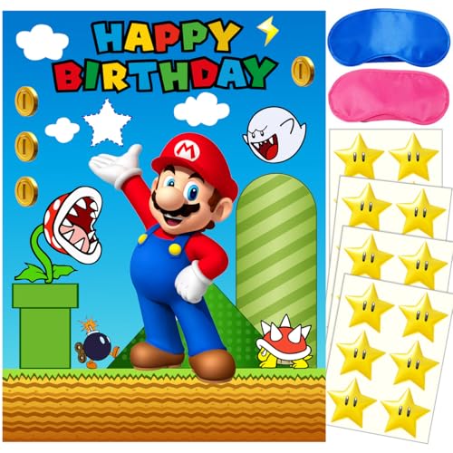 Mario Birthday Party Supplies Set - Large Poster & Stickers