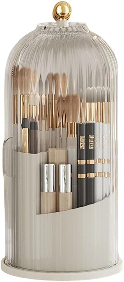 Concealed Toothbrush Holder - 360° Rotating Makeup Brush Organizer | Clear Dustproof Design for Bathroom Countertop (White)