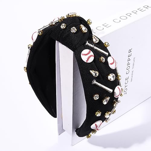 Baseball Knotted Headband for Women - Rhinestone Sport Hairband