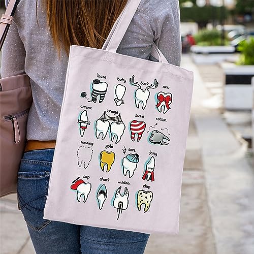 Funny Teeth Chart Canvas Tote Bag - Dental Gift for Dentists