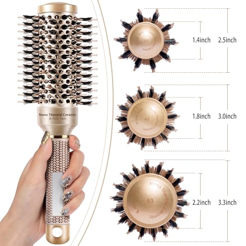 SIMPOR Gold Round Hair Brush 1.3" - Nano Ceramic Ionic Boar Bristles