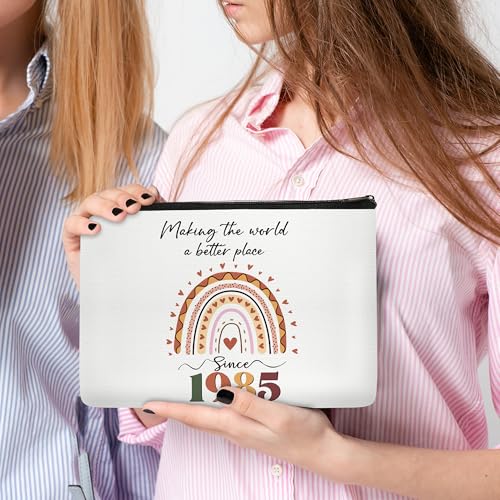 40th Birthday Gifts for Women Her - Personalized Makeup Bag, Natural Stone Bracelet & Keychain - 1985 Inspired 40 Year Old Decoration - 40th Birthday Decoration Gifts