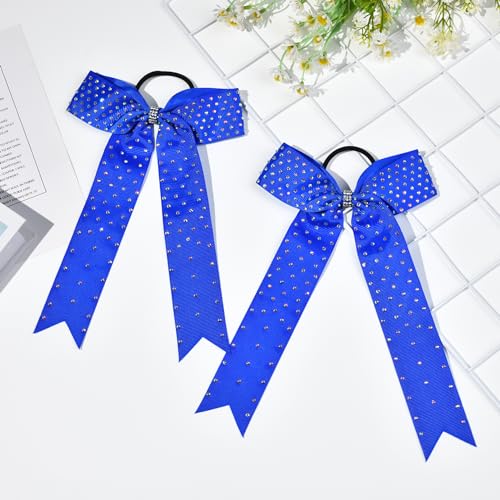DEEKAI Royal Blue Cheer Bow Set with Rhinestones - Collegiate Style, Handmade for Girls & Teens, 12 Pack