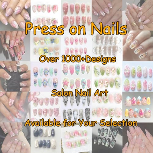 24 Pcs Almond Press On Nails with Colorful Daisy Flowers - French Tip Acrylics
