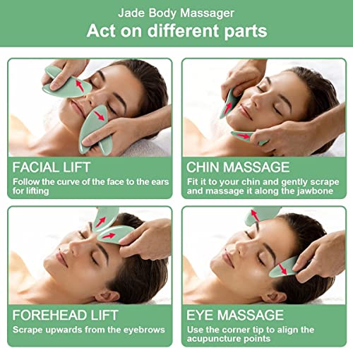URAQT Natural Jade Gua Sha Massage Tool - 2 Pcs Facial Scraper