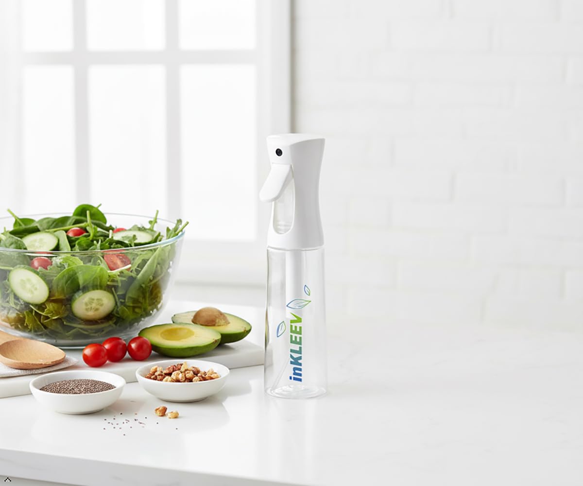 inKLEEV Mist Spray Bottle, Clear Glass Container with White Trigger Sprayer, Empty Refillable Dispenser for Home kitchen