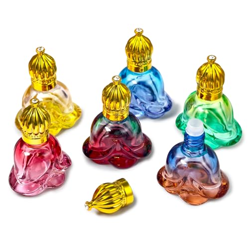 RoseFlower Vintage Glass Essential Oil Roller Bottles, 6ml, Pack of 6