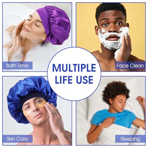 WLLHYF Multicolored Satin Bonnet for Sleeping, Large Wide Band Hair Wrap, Set of 18