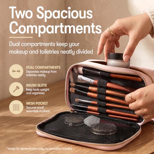 ZIPIT Pink Travel Makeup Bag with 3 Compartments & Clear Window - Large Toiletry Organizer