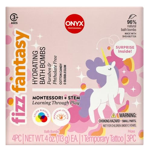 Onyx Professional Fizz Fantasy Unicorn Bath Bombs with Surprise Toy - Cotton Candy Scent, 4 Pack