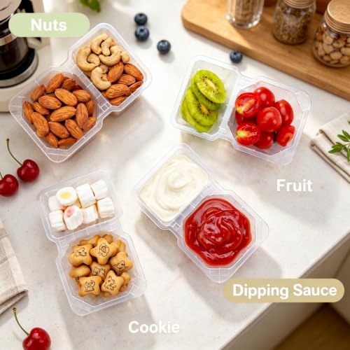 QCQHDU 8 oz Dual-Compartment Snack Containers with Lids - Stackable & Leak-Proof