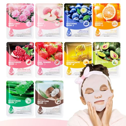 Kaely 10 Pack Kids Face Masks Variety Set - Hydrating Sheet Masks for Teens & Girls, Spa Day & Party Favors, 10 Pcs