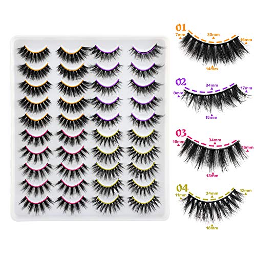 LANFLOWER 20 Pairs False Eyelashes - Fluffy 3D Faux Mink Dramatic Lashes