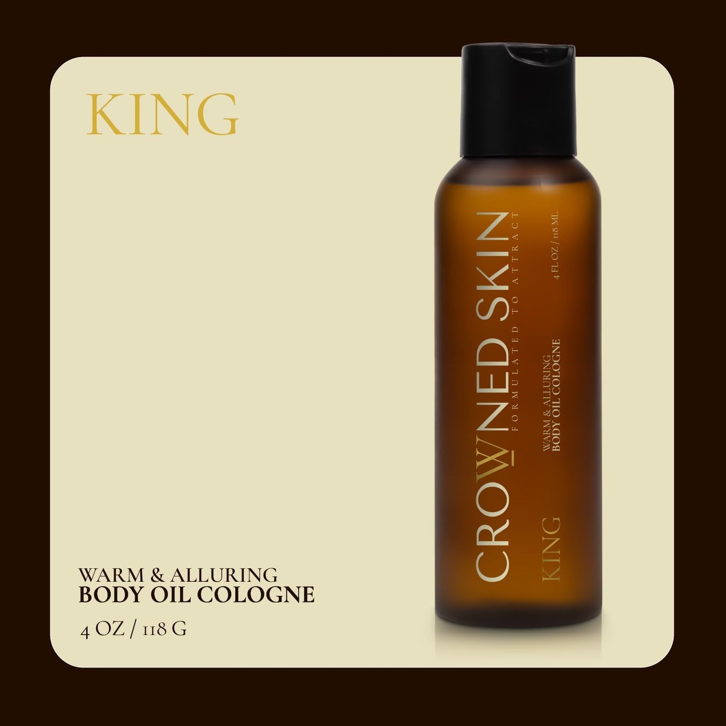 Crowned Skin King Body Oil Cologne for Men | Warm and Alluring Scent | As Seen On Shark Tank | Blended with Sandalwood & Leather | Infused with Jojoba and Grapeseed Oil | All-Day Fragrance | 4oz
