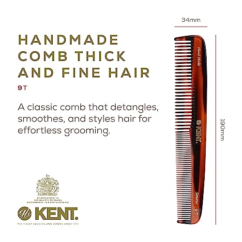 Kent 9T Tortoise Fine & Wide Tooth Detangler Comb - 2 Pack
