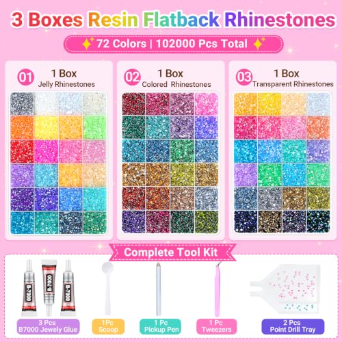 Atifober 102000PCS Bedazzling Kit with 72 Colors Rhinestones & Glue