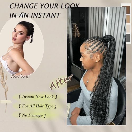 YOROSTAR 24 Inch Box Braid Ponytail Extensions (2pcs) - Natural Black
