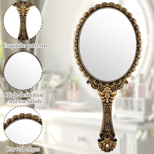 Elegant Vintage Handheld Makeup Mirror with Handle - Portable Design