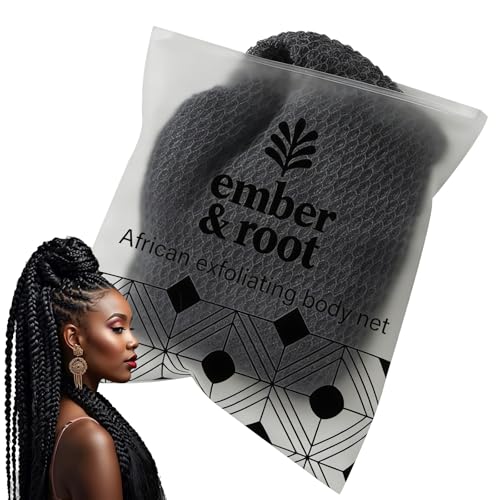 Ember and Root Grey African Exfoliating Body Net Sponge - Gentle Scrub Towel for All Skin Types