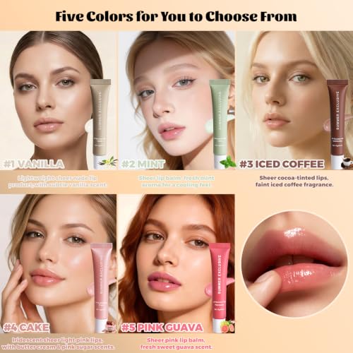 5 Pack Summer Tinted Lip Balm Set with Shea & Olive Oil - Hydrating, Non-Sticky, Softens Dry Lips by HULYHDP