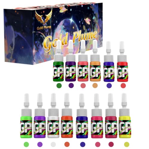 Gold Plume YGMS-14 Tattoo Ink Set - 14 Colors, 0.17oz Bottles for Artists