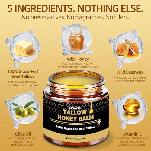 LOVAYON Tallow and Honey Balm - 2oz Deep Moisturizer for Face & Body