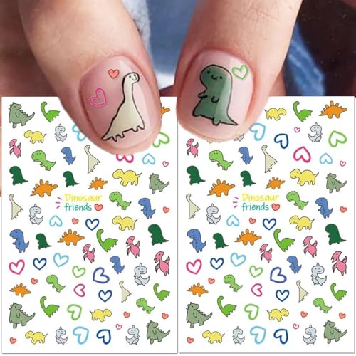 Dinosaur Nail Art Stickers for Kids - 2 Sheets of 3D Decals