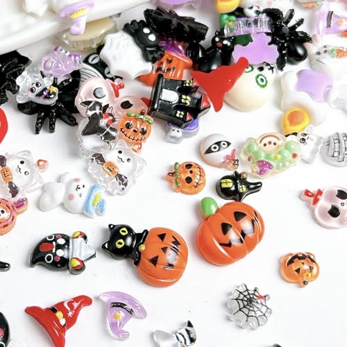 60Pcs Halloween Nail Charms - Cute Ghost & Pumpkin 3D Gems