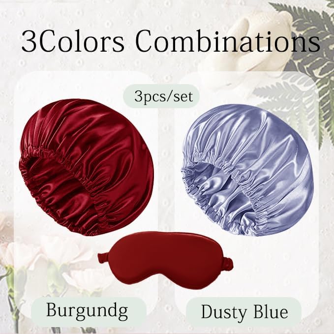 Satin Bonnet Hair Caps for Sleeping - 3 Pcs Silky Night Bonnets for Curly Hair | Women's Sleepwear