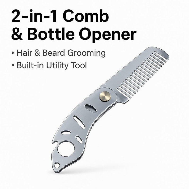 IN SELECT Folding Comb, 304 Stainless Steel Pocket Hair & Beard Comb with Built-in Bottle Opener, Durable EDC Multi-Tool for Everyday Carry, 1 Pack