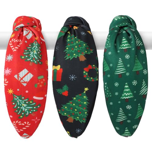 IDDFEVE 3-Pack Christmas Headbands for Women - Red & Green Tree Holiday Hair Accessories