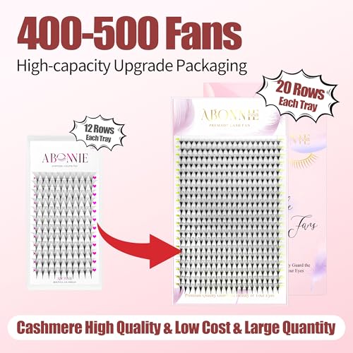 ABONNIE 400 Premium 10D Premade Eyelash Fans 9mm C Curl Volume Extensions