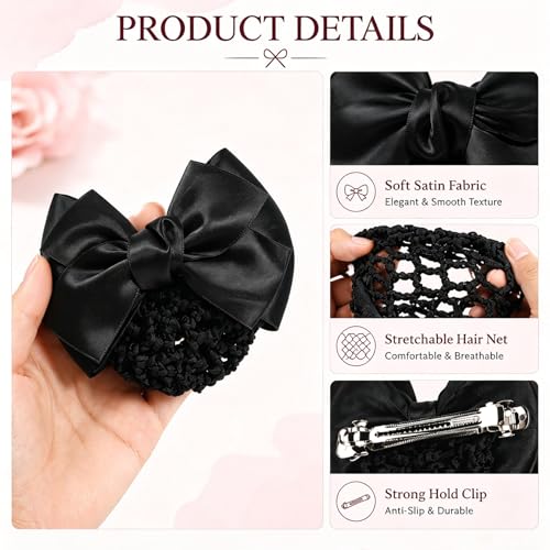 TXIN 9-Piece Black Satin Bow Barrette Clip Set for Women