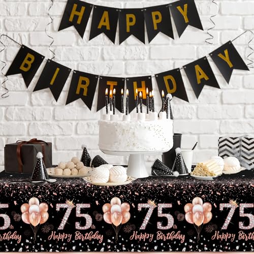 3 Pack Rose Gold 75th Birthday Tablecloths - Disposable Rectangular Covers
