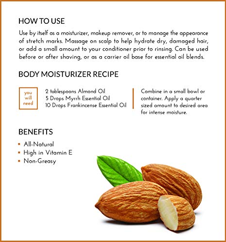 Sweet Almond Oil 16oz - Natural Moisturizer & Carrier Oil for Skin & Hair