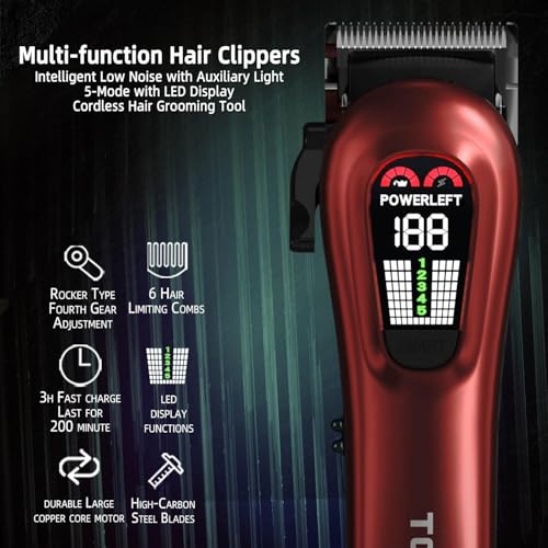 TCMKY Hair Clippers for Men Professional Clippers for Men Cordless&Corded Barber Clippers for Hair Cutting & Grooming. Rechargeable Hair Trimmer Kit for Household (Red)
