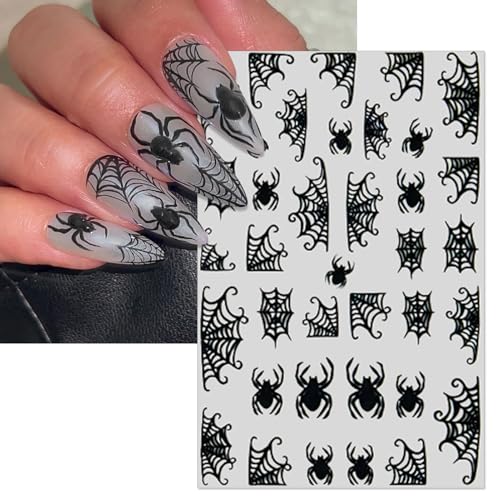 IDDFEVE Halloween Spider Web Nail Stickers – 8 Sheets Self-Adhesive Black & White 3D Nail Art Decals
