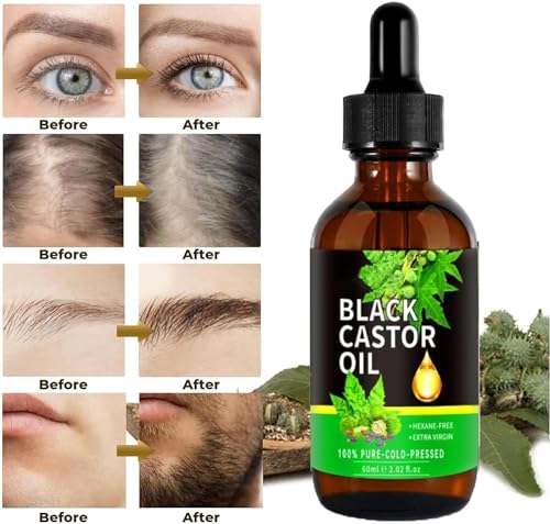 Aceite de Ricino Orgánico Puro para Cabello, Pestañas y Cejas - 60ml, 1 Botella (Variation 1) - Negro Prensado en Frío